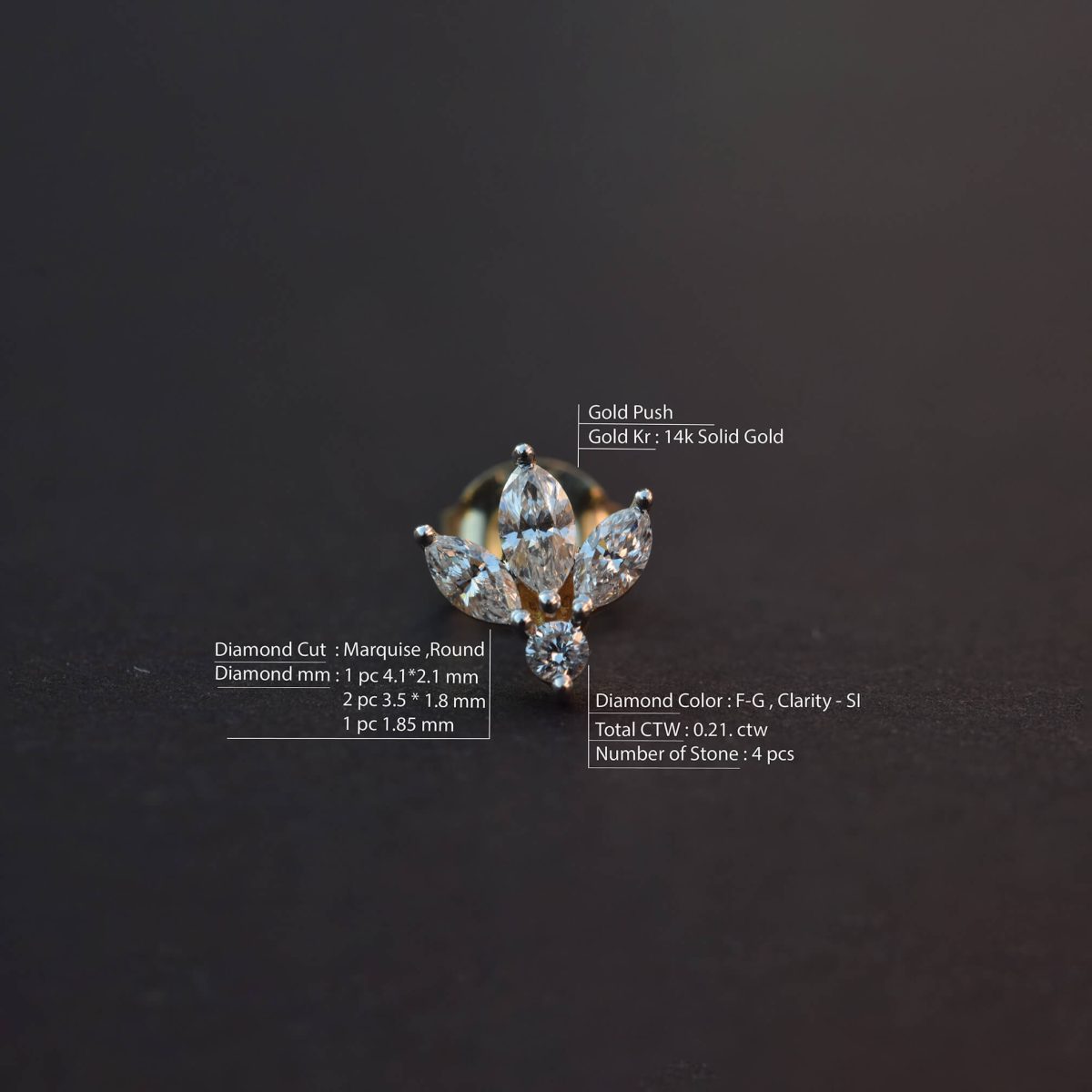 Diamond Lotus Flower Marquise Earring